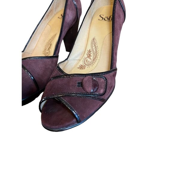 Sofft Suede Shoe Women 8.5 Maroon Heel Slip On Witchy Retro Festival Boho Fairy - Picture 8 of 13